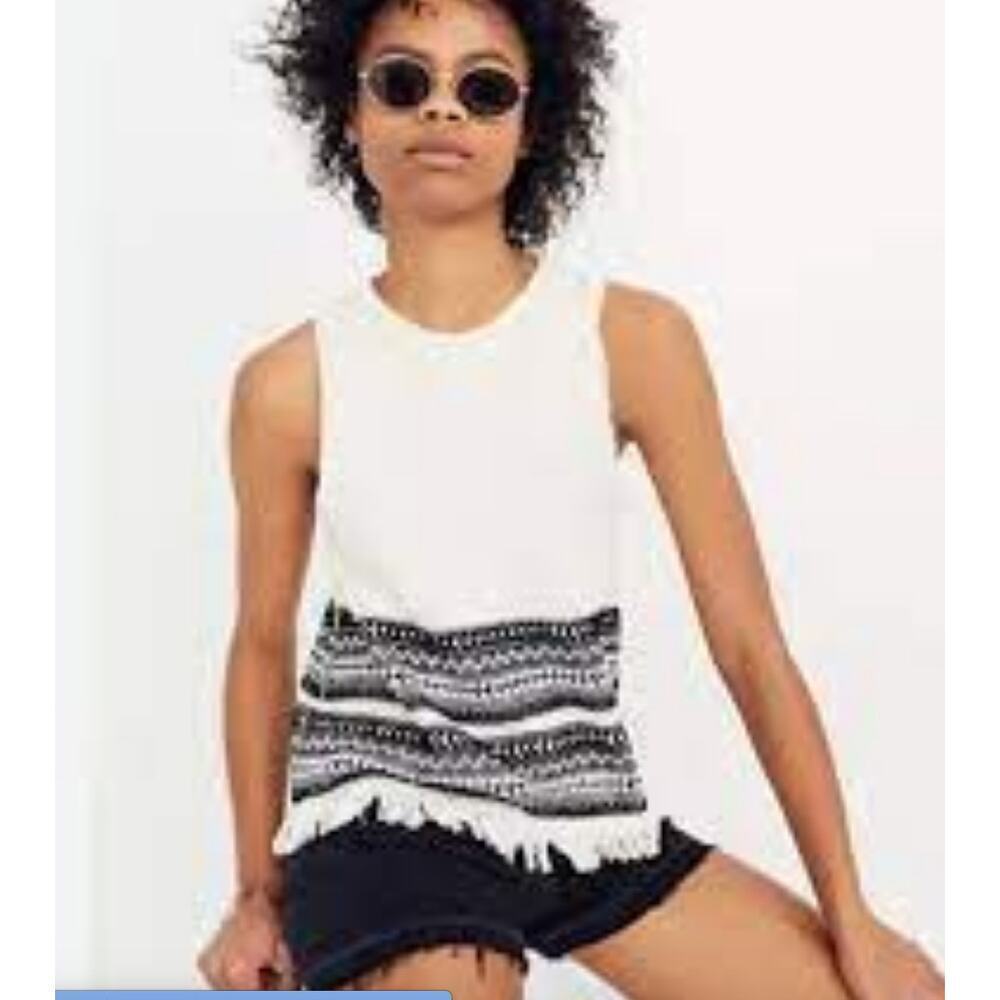 Madewell Villagrove Sweater Fringed Tank in Bright Ivory  - Size XS
